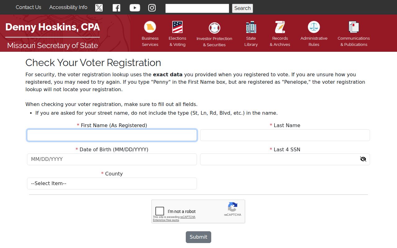 Chesterfield residents directory Missouri voter lookup fields