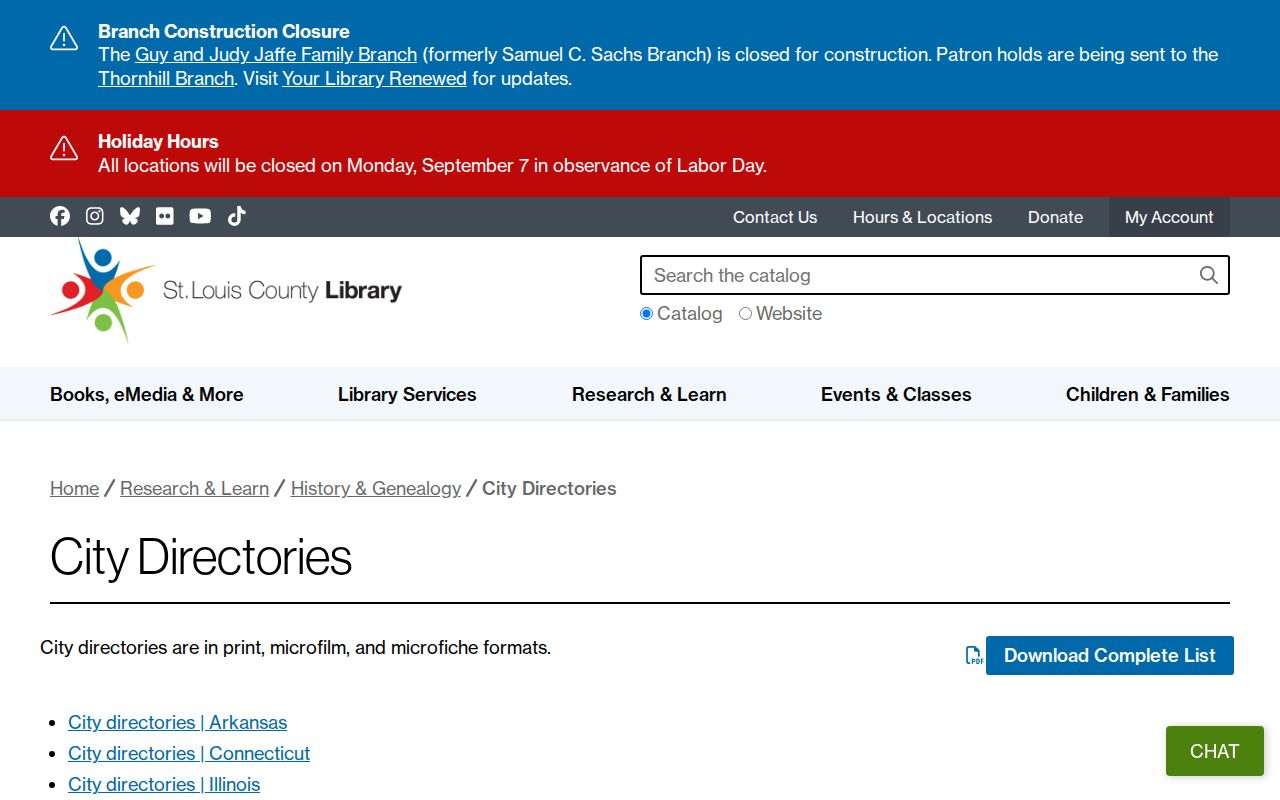 Chesterfield city directory collection at St. Louis County Library