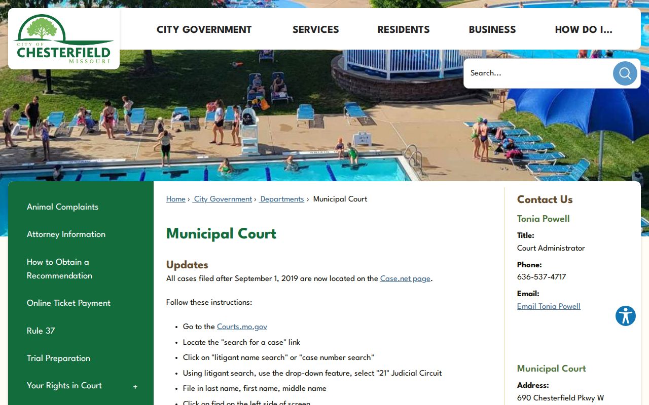 Chesterfield resident lookup municipal court information page