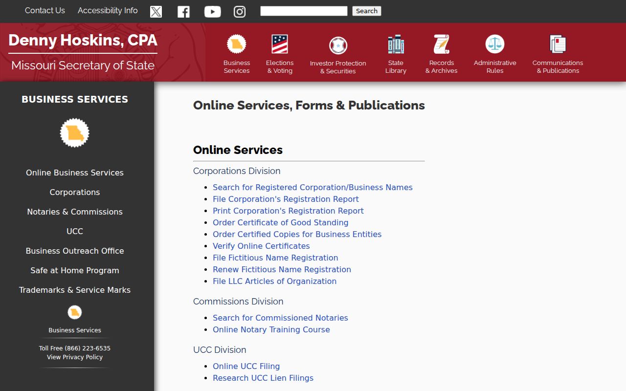 Chesterfield resident lookup Missouri Secretary of State business services