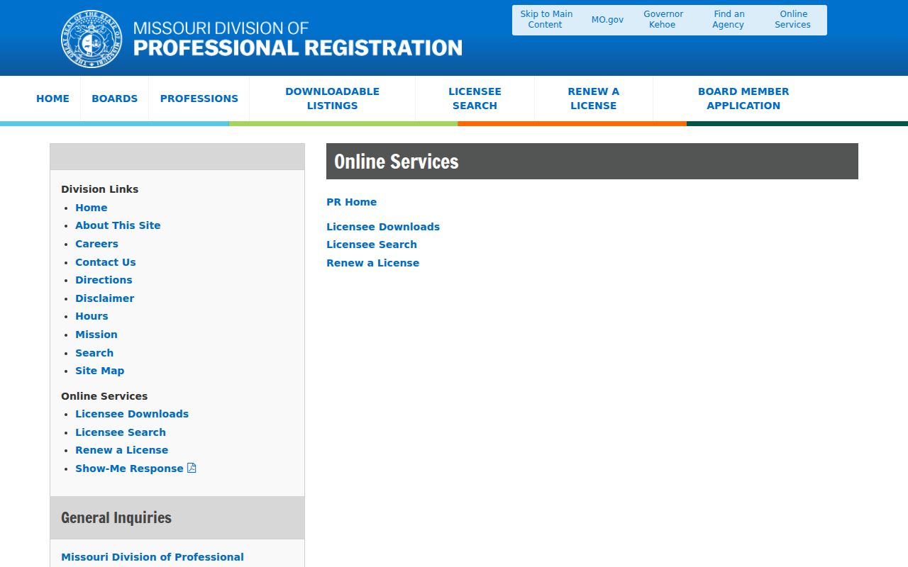 Chesterfield resident lookup Missouri professional registration search